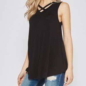 Mint Tank Top With Crossed-Neck Detail